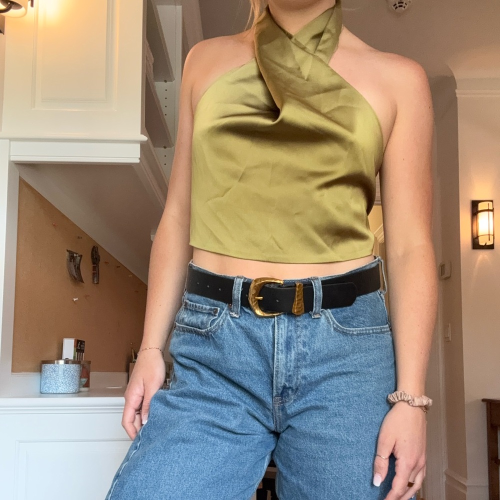 Satiny Green Backless Halter Top